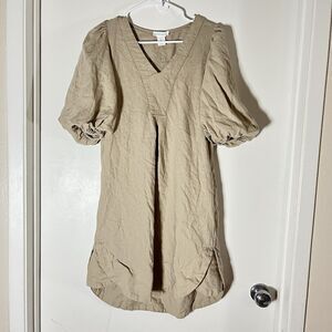 Cynthia Rowley Linen Blend Dress Sz S Women's Pufff Sleeve Mini w Pockets